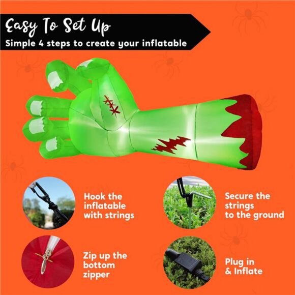 9 Ft Long Giant Halloween Inflatables Zombie Arm Outdoor...